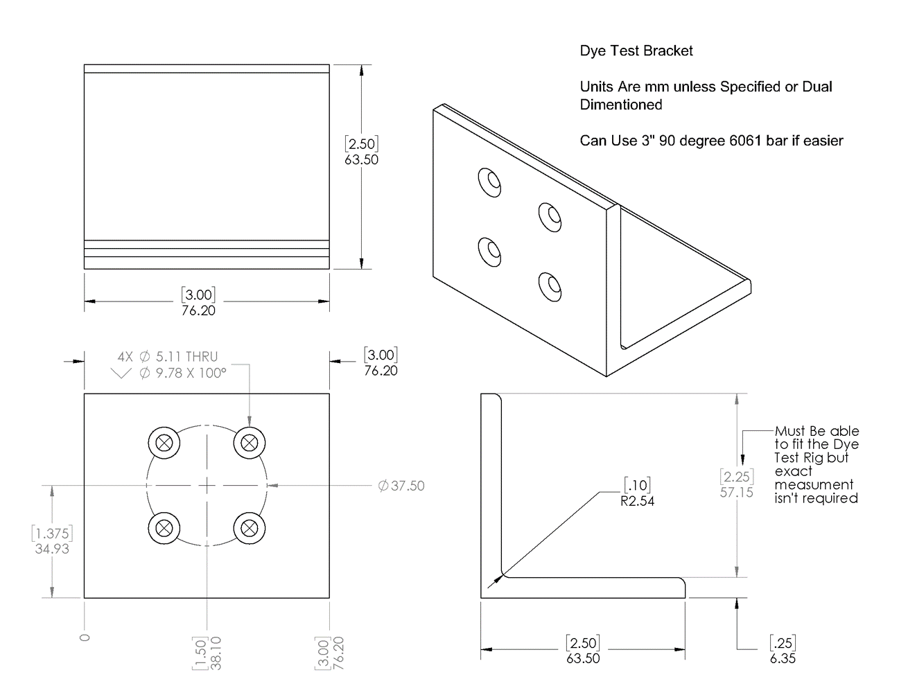 CAD Drawing of the Mounting Bracket for Modified Dye Testing Cell